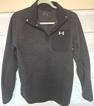Under Armour ColdGear Jacket Mens Small Gray Snap Neck Fleece Pullover Snaps